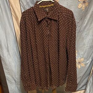 Elegant Brown Polka Dot Men's Shirt